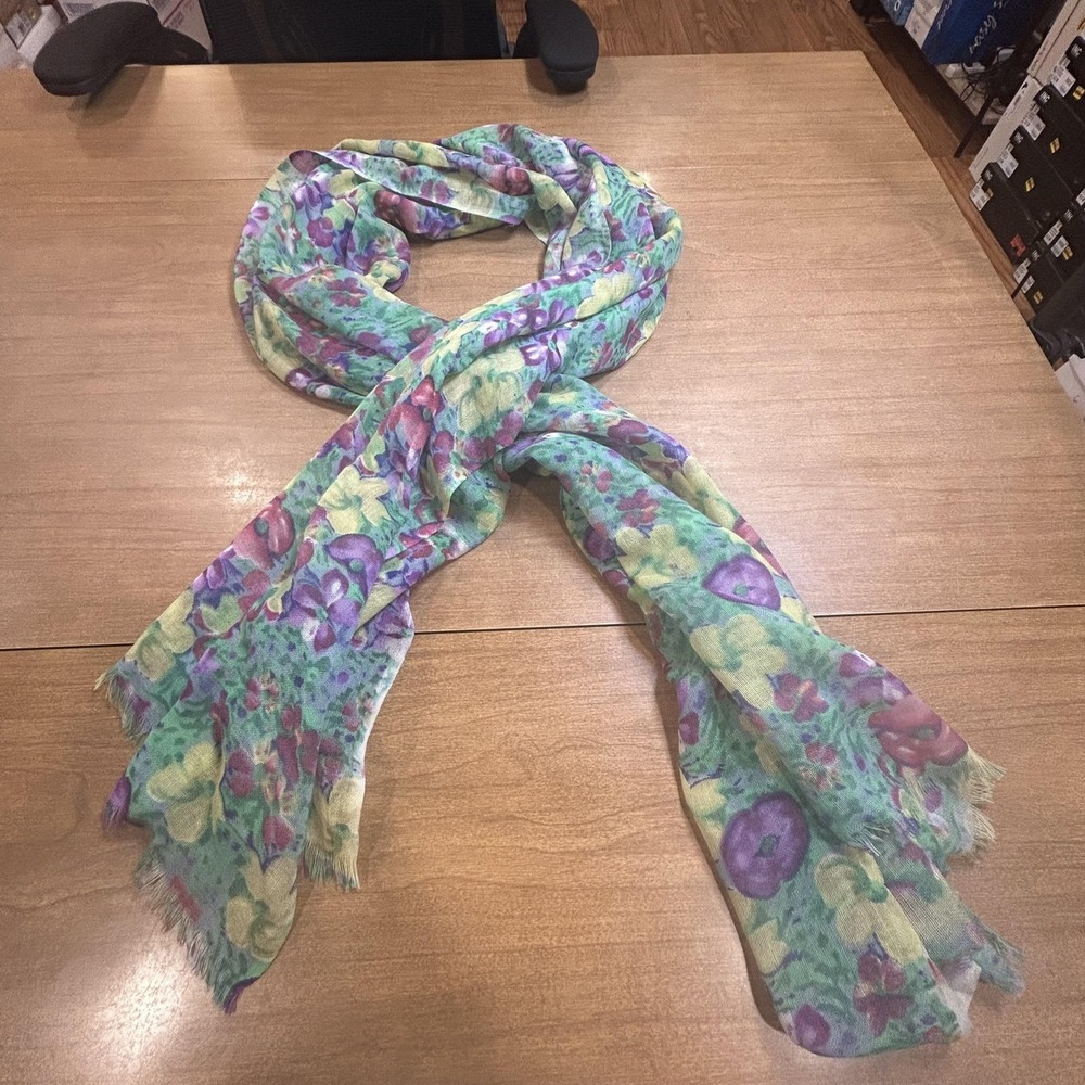 Bindya Scarf Womens 28x76 Multicolor Floral 100% Wool Rectangle Fringe